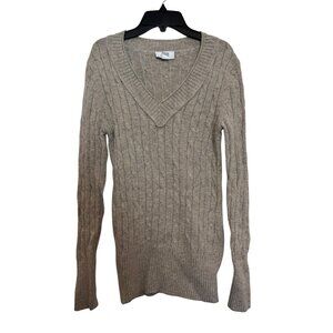 Ann Taylor Loft Womens V-Neck Cable Knit Sweater Size S Beige Wool Blend